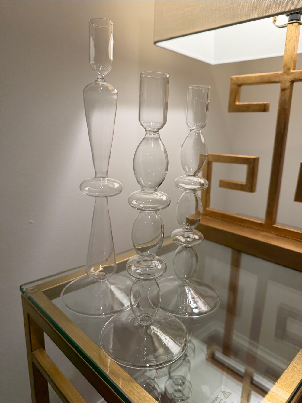 Clear Glass Decorative Candle Holders - Set of 3 ( size 12 and 10 inches tall)